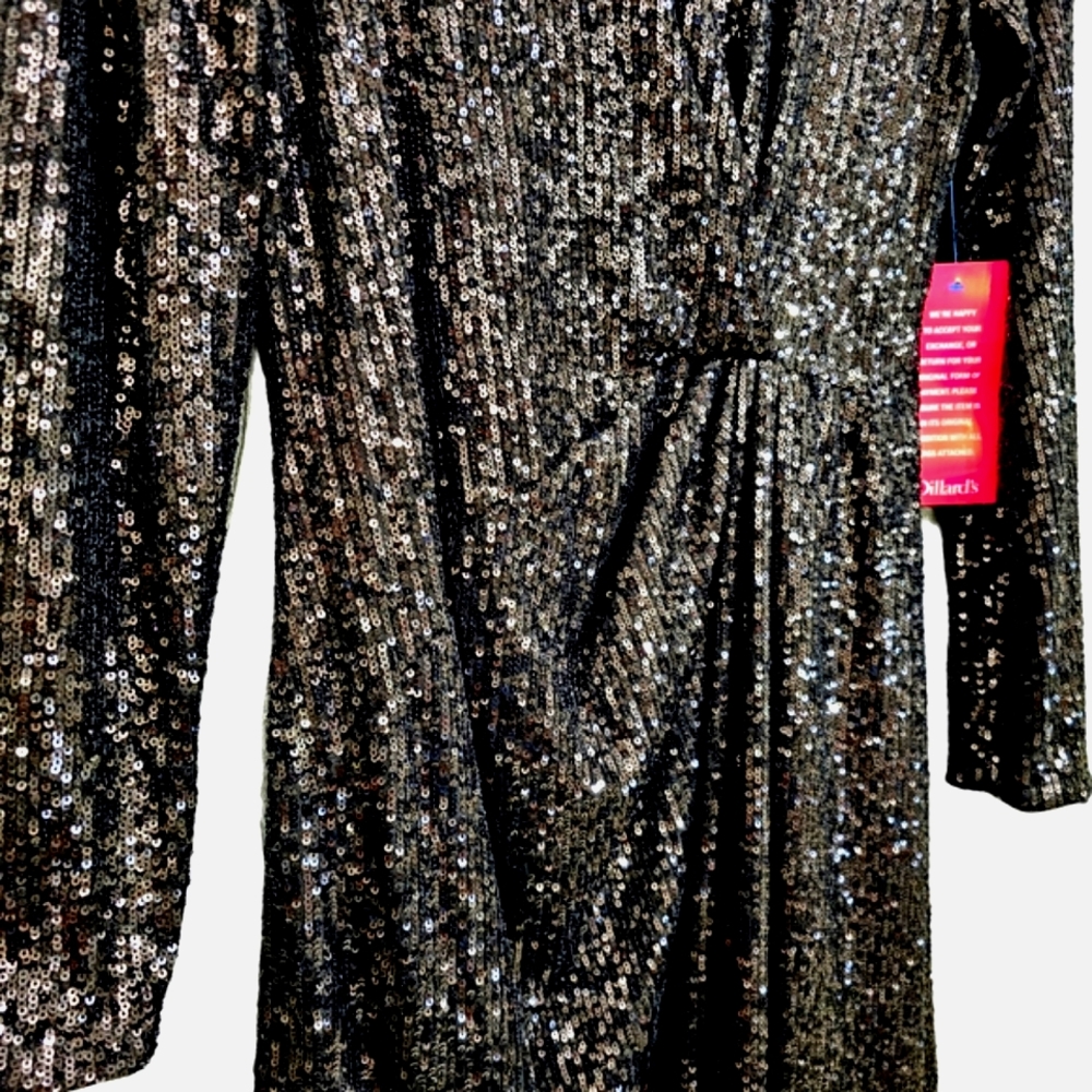 Nwt Belle Badgley Mischka Black Sequin Longsleeve Harley Long Fringed Sa… - Picture 11 of 17